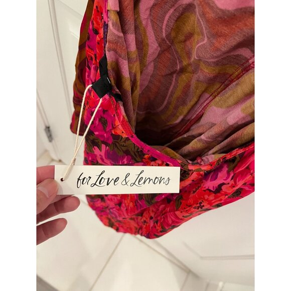 NWT For Love & Lemons Rita Midi Dress Funky Floral Asymmetrical Sz SMALL Cut Out - Picture 9 of 11